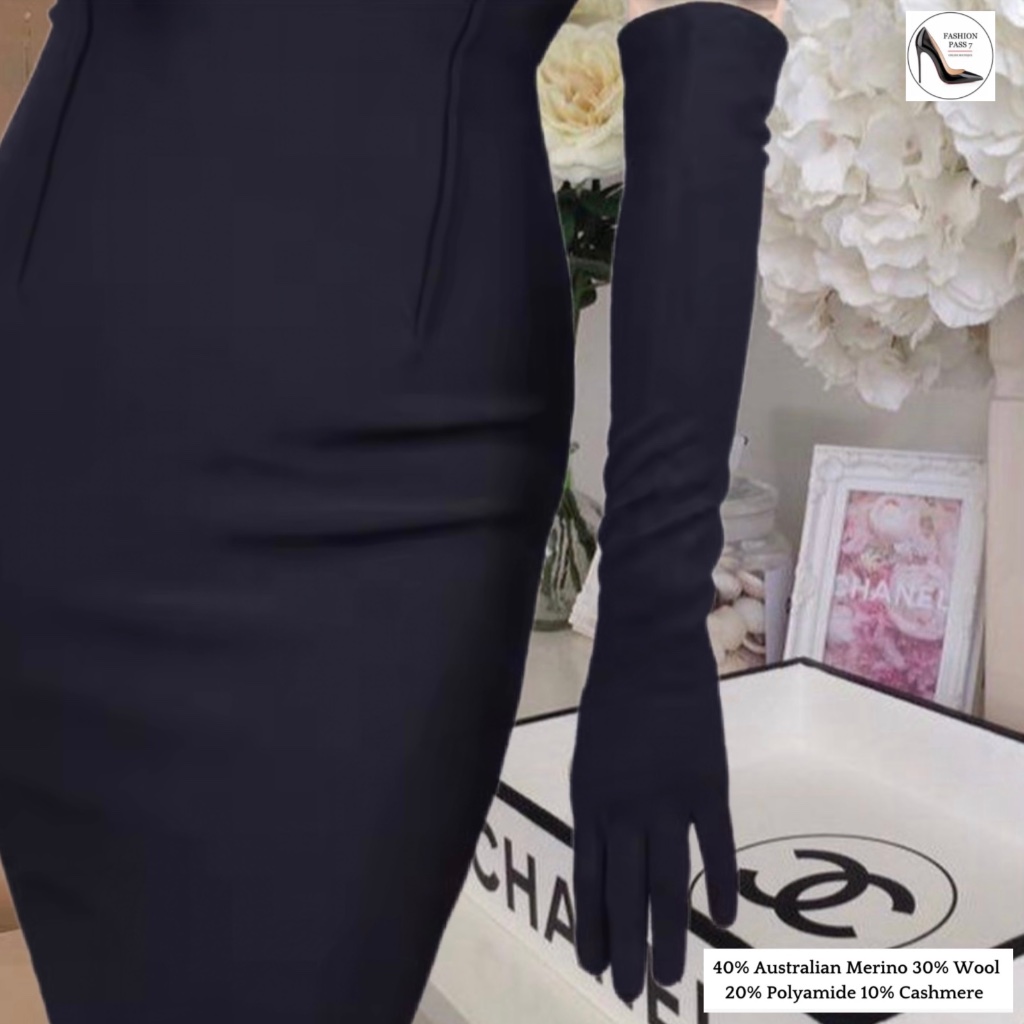 Long Cashmere Merino Wool Gloves Classical Black Opera Driving Winter Warm Glove